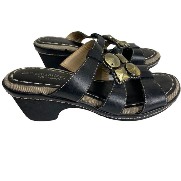 Naturalizer N5 Comfort Wedge Sandal Kari Leather Black Women's 8 M - Picture 3 of 15